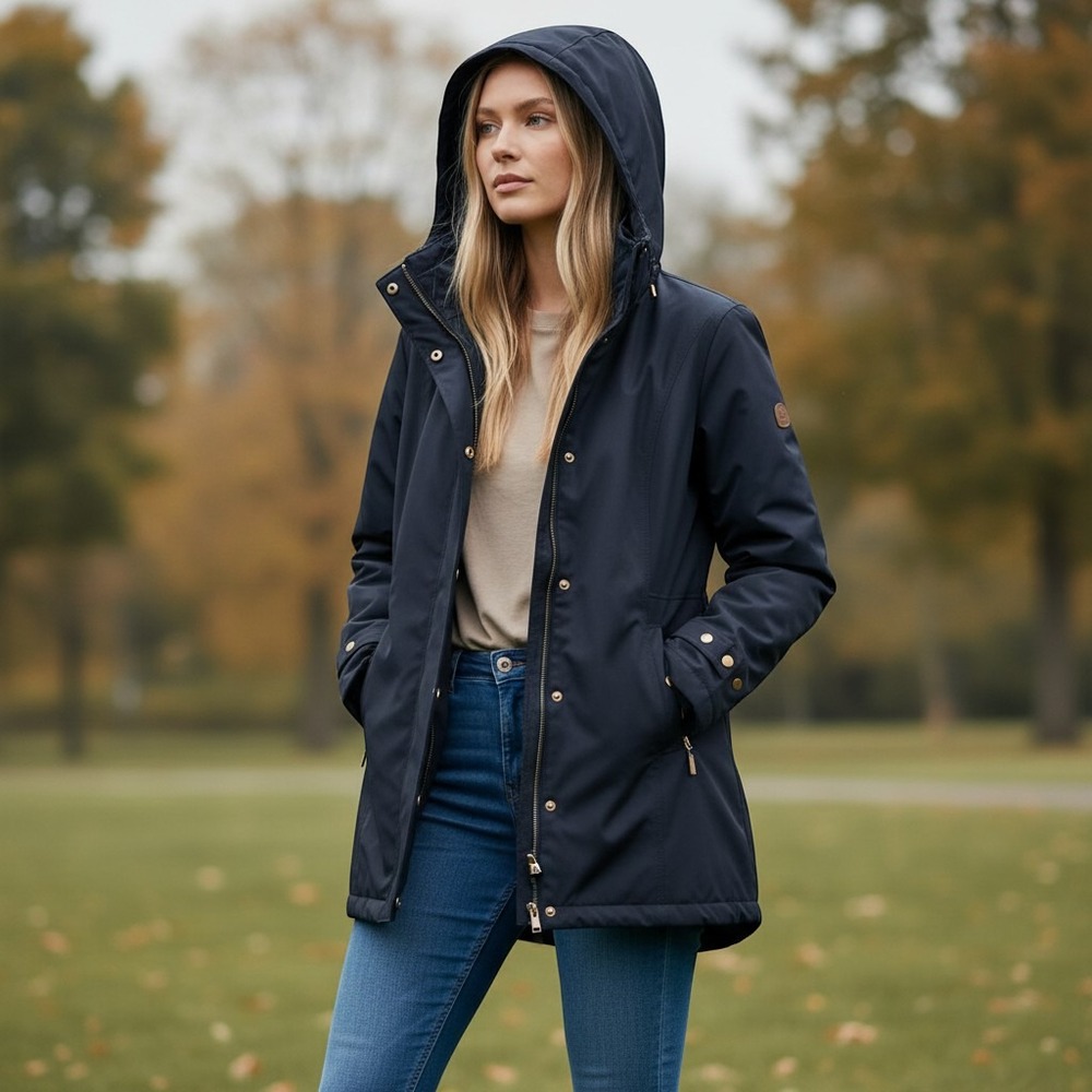 Weatherproof Womens Black Softshell Hooded Parka Jacket Gold Hardware Large